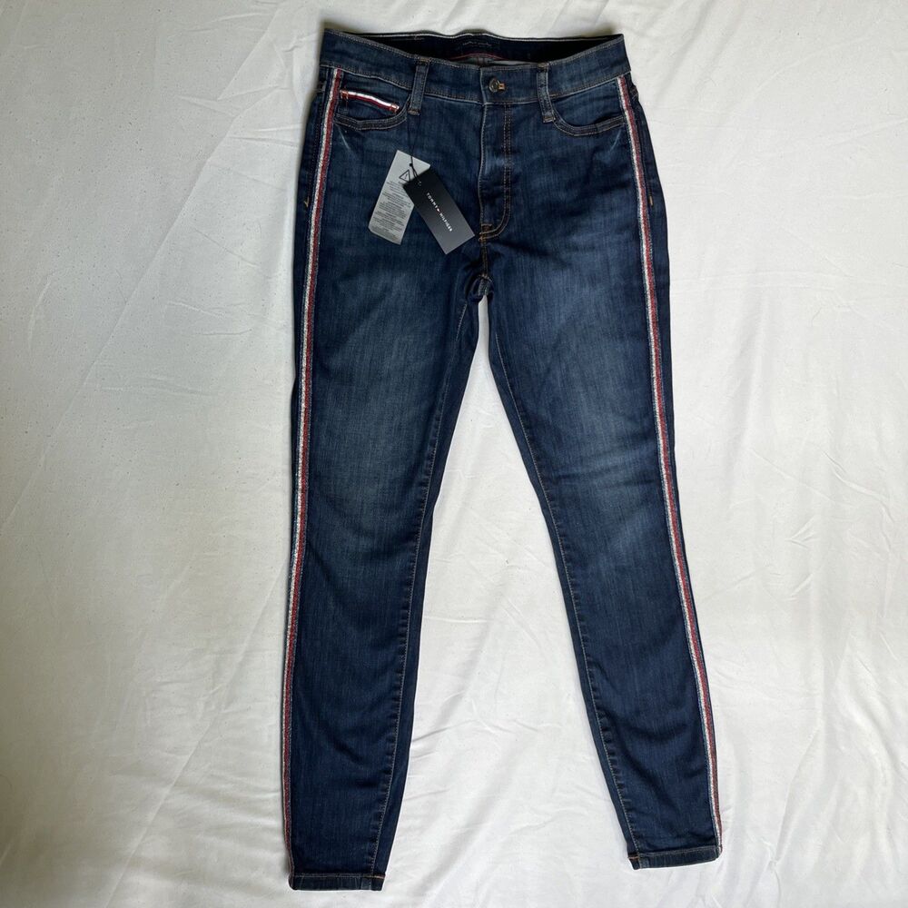 Tommy Hilfiger High Rise Curve Jean Women’s 2 Side Stripe Sparkle New Y2K Skinny